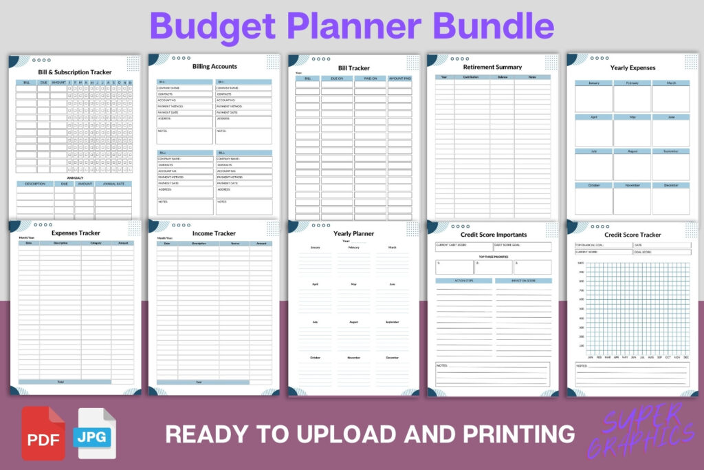 Editable Canva budget planner template bundle, 76 printable US Letter pages preview 1