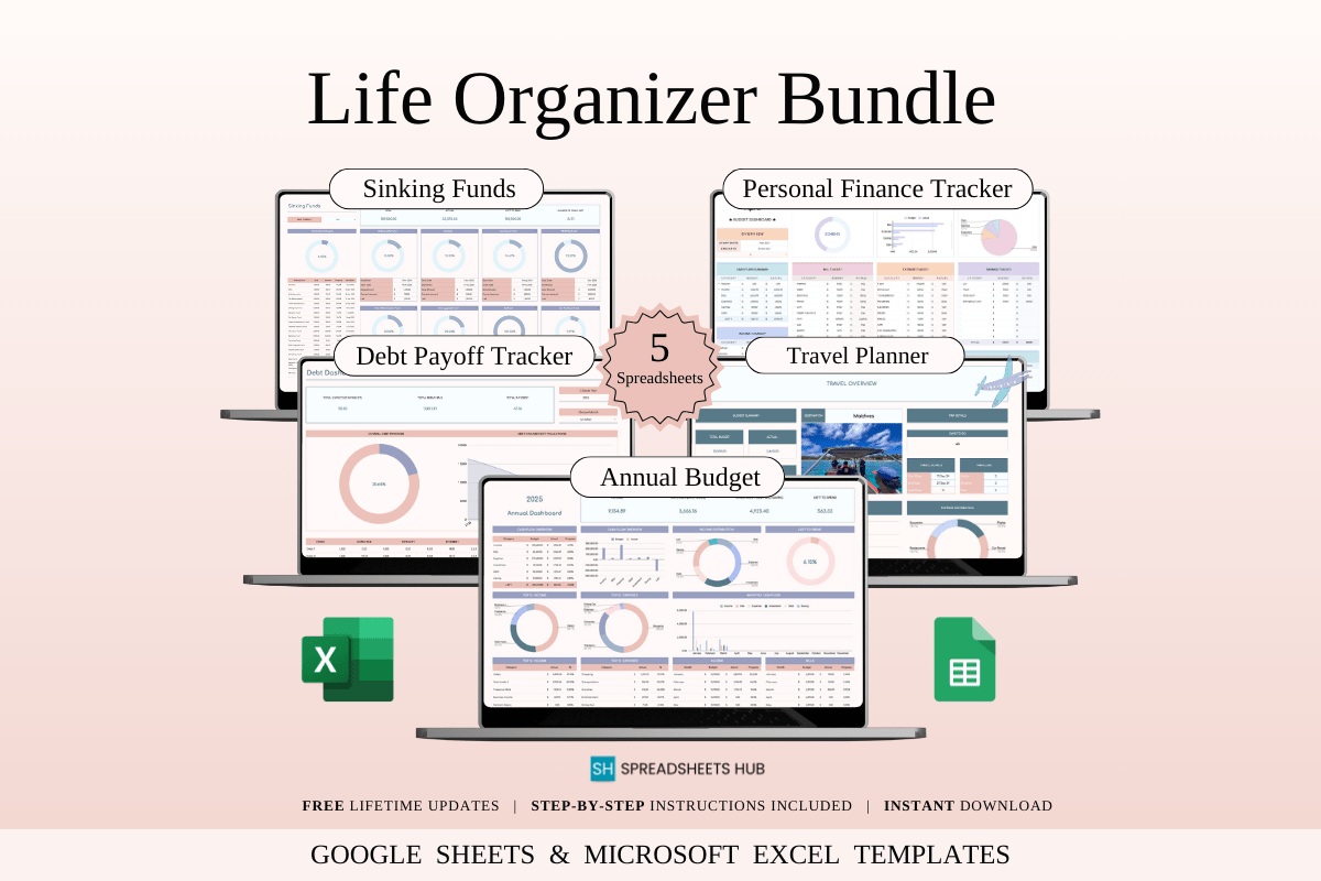 Life Organizer Spreadsheet Bundle (Excel & Google Sheets)