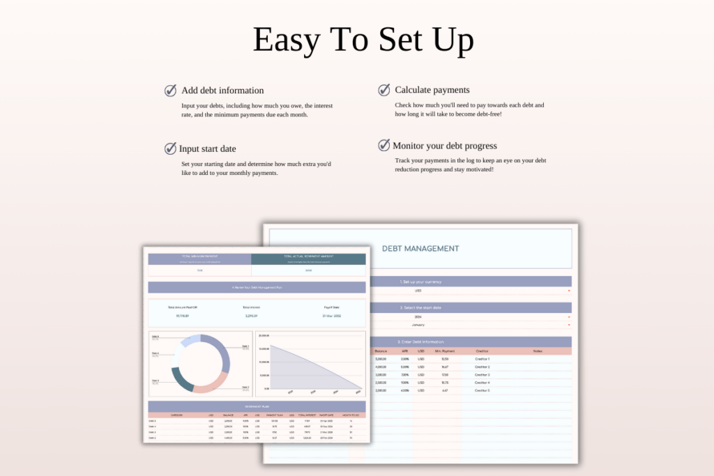 Debt snowball calculator spreadsheet for Excel and Google Sheets with tracker preview 2
