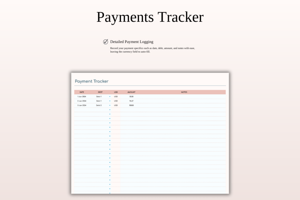 Debt snowball calculator spreadsheet for Excel and Google Sheets with tracker preview 5