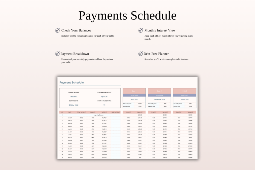 Debt snowball calculator spreadsheet for Excel and Google Sheets with tracker preview 4