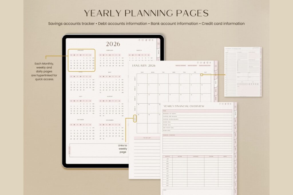 Minimal digital budget planner for GoodNotes with hyperlinked finance pages preview 5