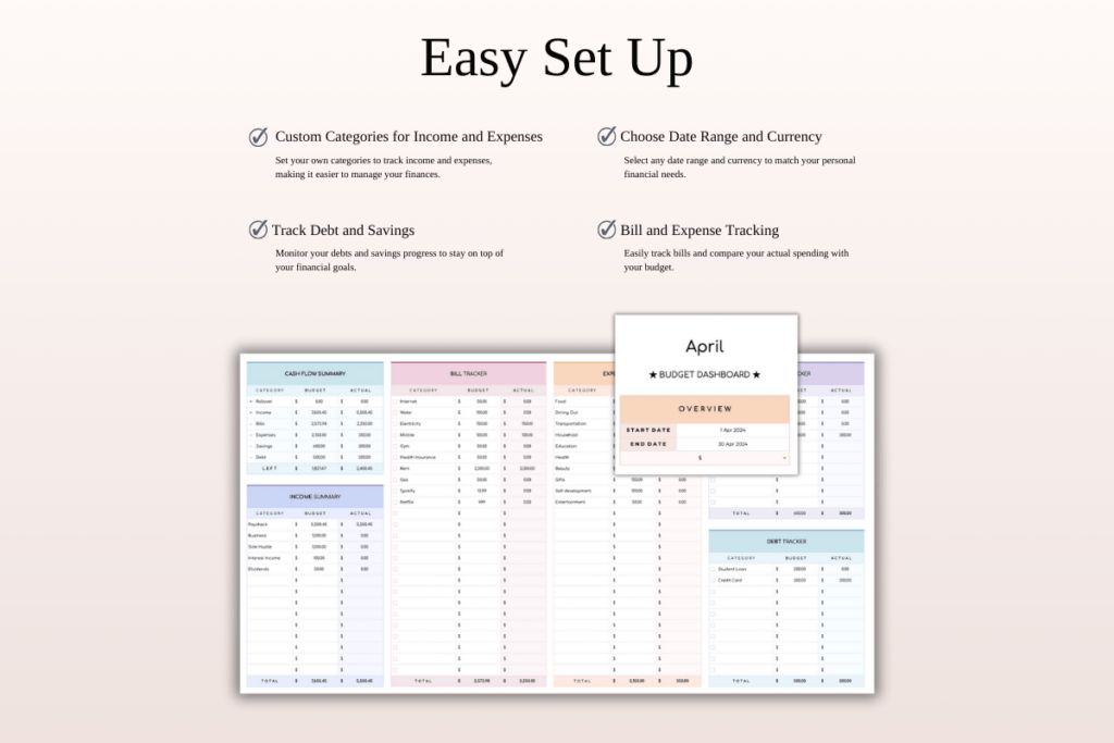 Rainbow theme budget planner spreadsheet for Excel and Google Sheets preview 2