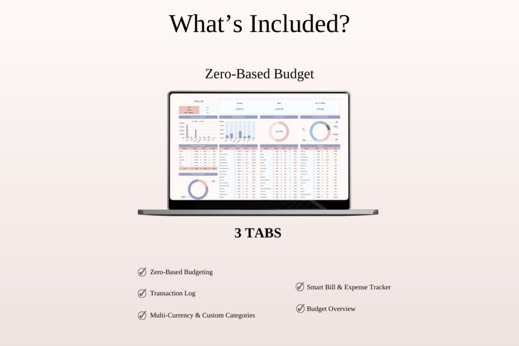 Minimalist budgeting templates for Excel and Google Sheets with zero-based budget planner preview 2