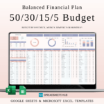 50/30/15/5 Monthly Budget Planner Spreadsheet (Excel & Google Sheets)