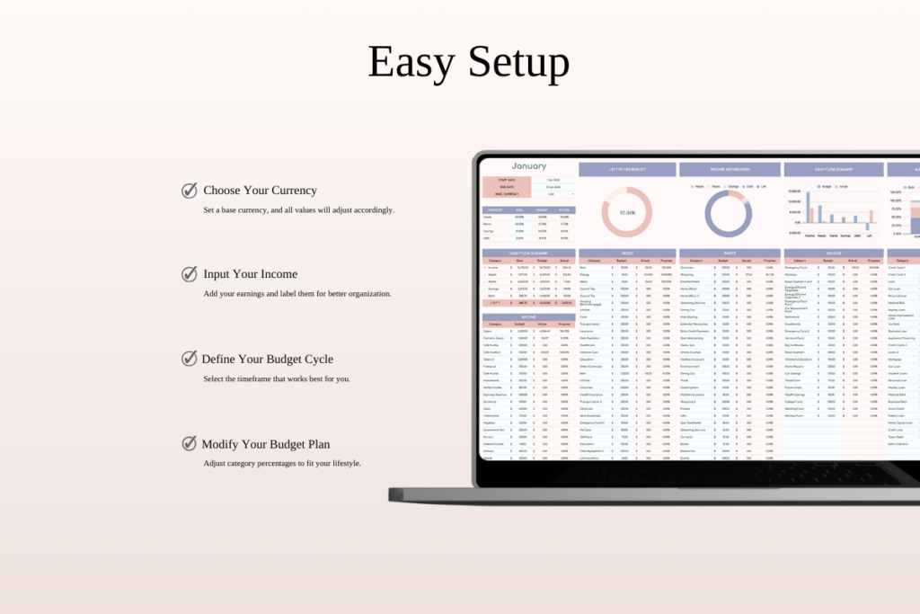 50/30/15/5 monthly budget spreadsheet template for Excel and Google Sheets preview 3