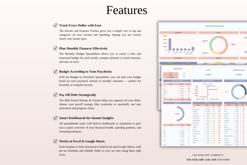 All-in-one personal finance spreadsheet bundle for Excel and Google Sheets preview 1