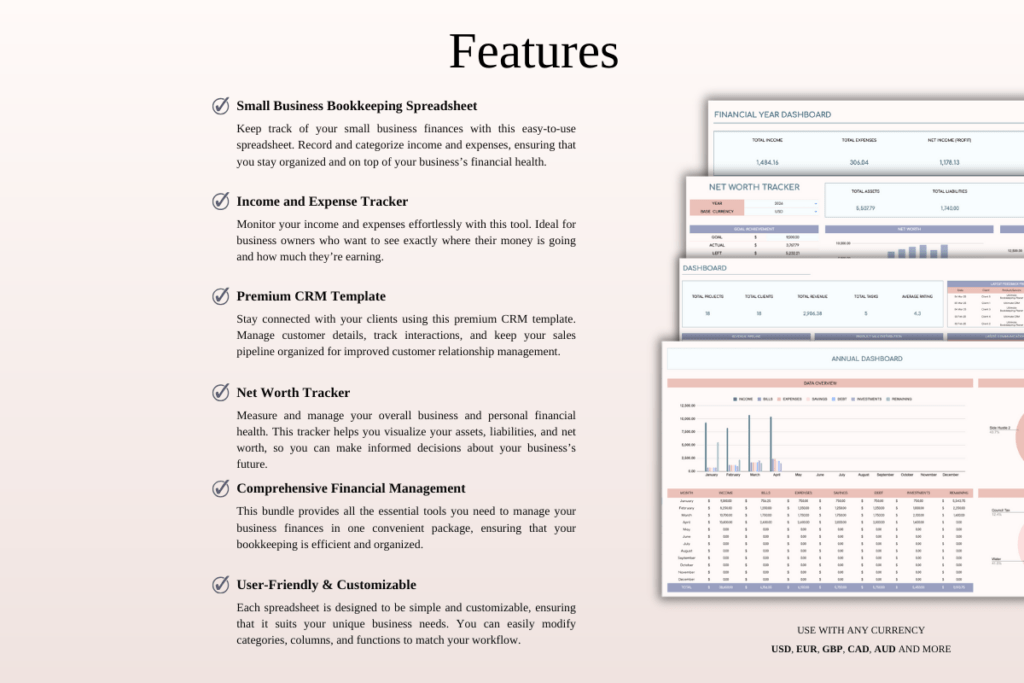 Small business bookkeeping and finance spreadsheet bundle for Excel and Google Sheets preview 2