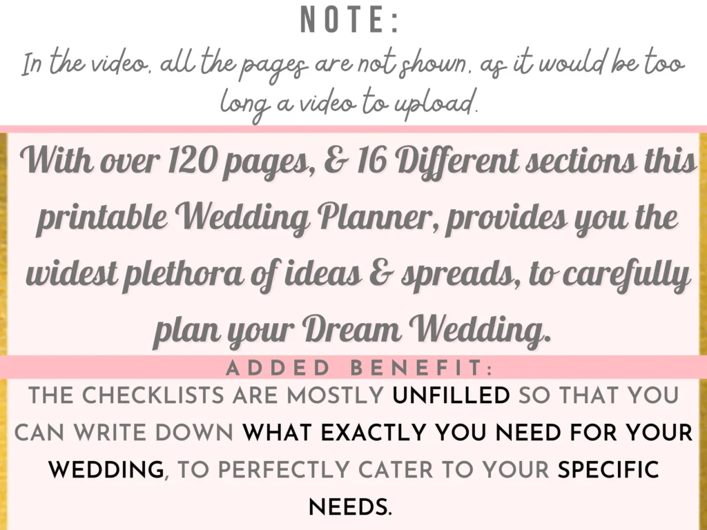 Printable wedding planner binder with checklists, budgets, vendors and seating charts preview 3