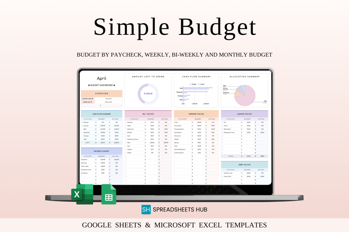 Budget Planner Excel & Google Sheets – Rainbow Theme
