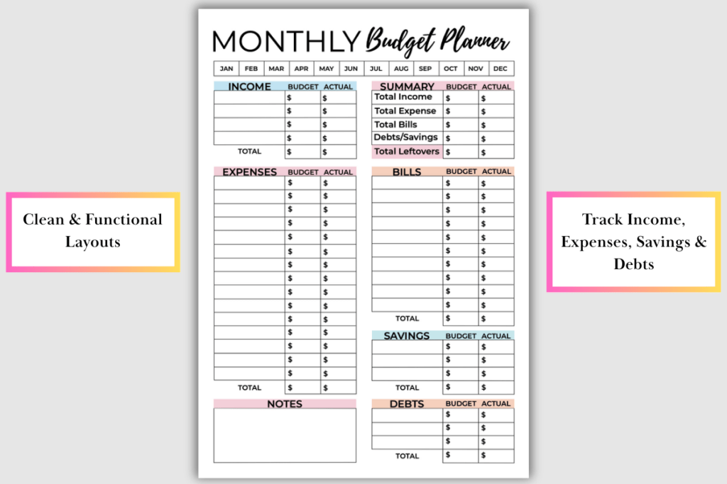 Printable budget planner bundle with 14 designs in four paper sizes preview 2