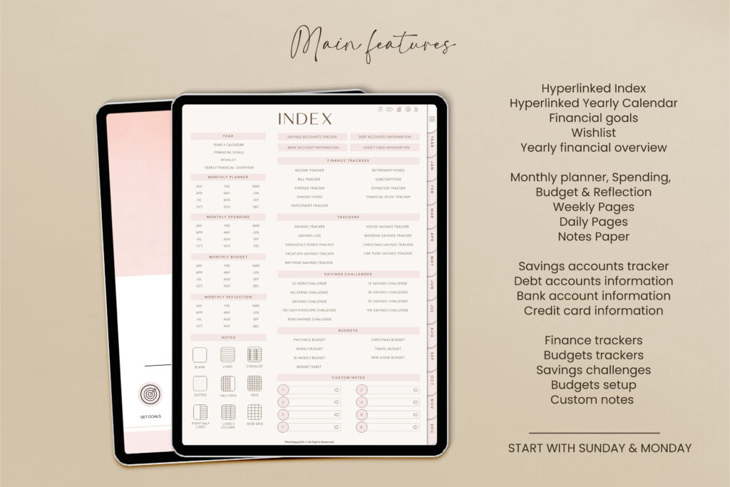 Minimal digital budget planner for GoodNotes with hyperlinked finance pages preview 3