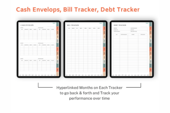 Hyperlinked digital budget planner for GoodNotes with monthly, weekly, and savings trackers preview 4
