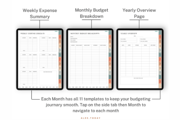 Hyperlinked digital budget planner for GoodNotes with monthly, weekly, and savings trackers preview 5