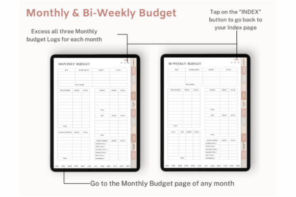 Hyperlinked digital budget planner PDF for GoodNotes with stickers and trackers preview 2