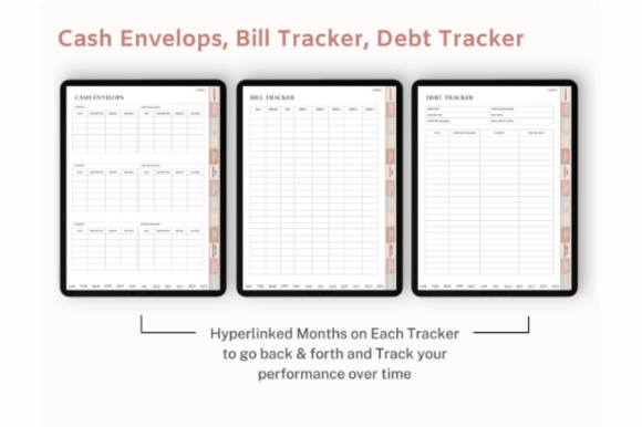 Hyperlinked digital budget planner PDF for GoodNotes with stickers and trackers preview 4