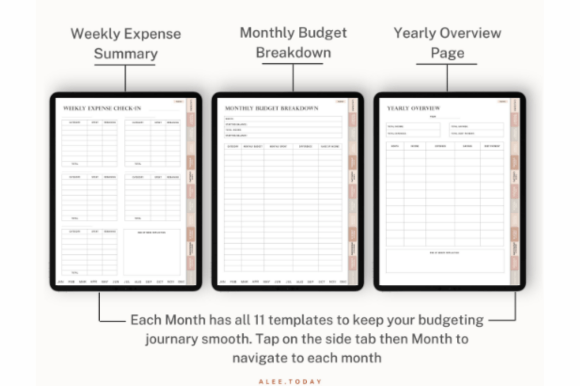 Hyperlinked digital budget planner PDF for GoodNotes with stickers and trackers preview 5