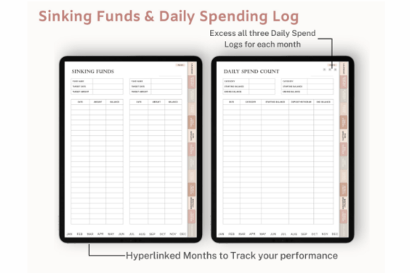 Hyperlinked digital budget planner PDF for GoodNotes with stickers and trackers preview 3