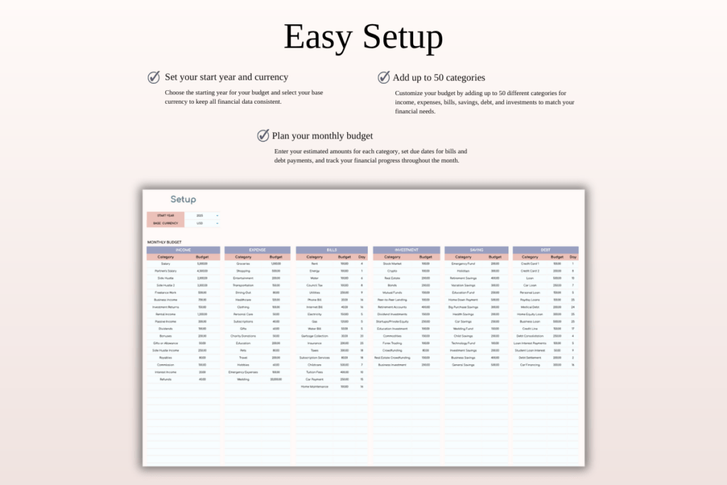 Annual budget spreadsheet template for Excel and Google Sheets with reports and automated calculations preview 2