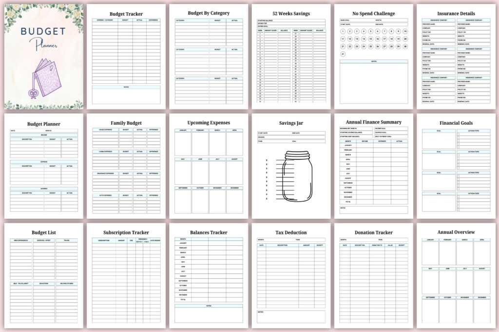 Budget planner Canva template with KDP-ready PDF and printable US Letter pages preview 1