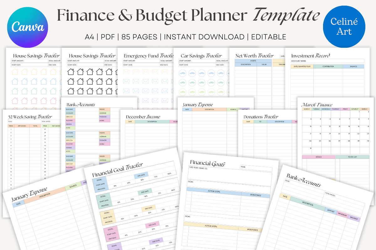 Finance & Budget Planner Canva Template (Editable & Printable)