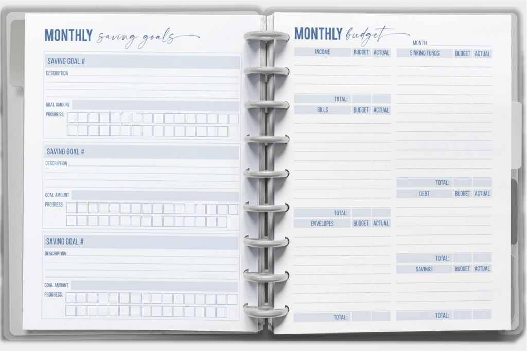 Letter-size printable budget planner PDF pages with trackers, budgets, and cash envelopes preview 2