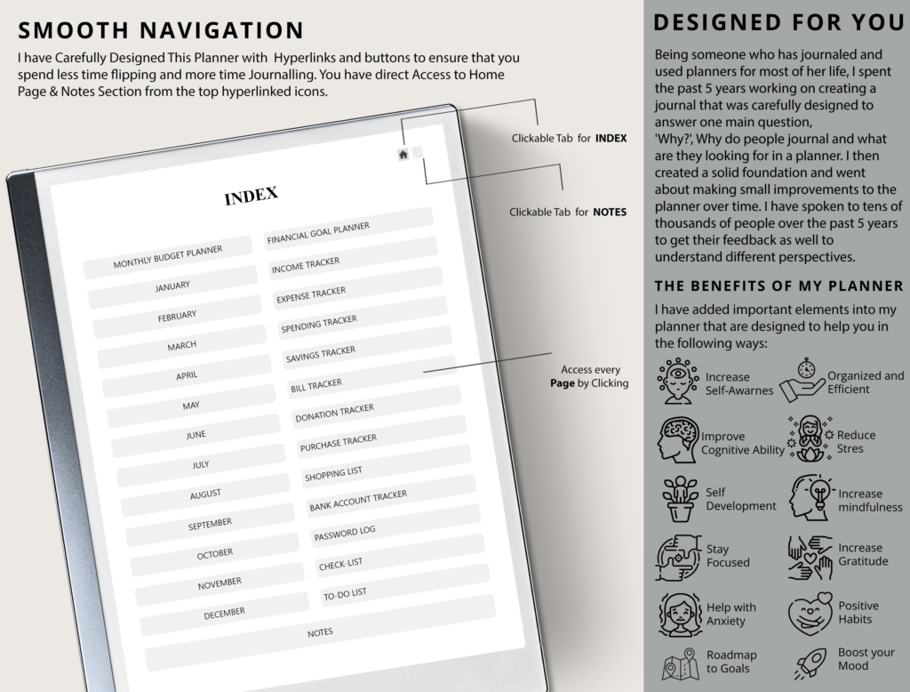 Budget planner PDF for reMarkable 2 with clean minimal pages preview 2