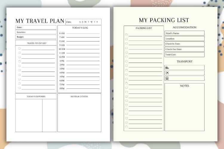 Travel planner interior PDF for KDP, 8.5x11, 110 no-bleed pages preview 1