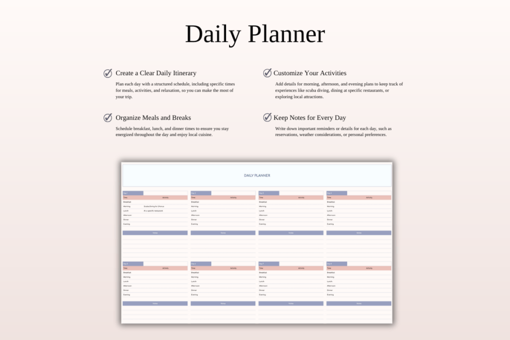 Excel and Google Sheets travel planner template with itinerary and budget dashboards preview 3
