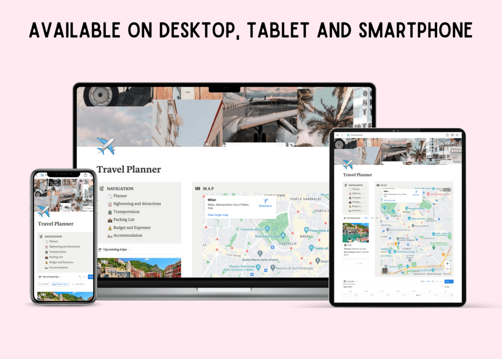 Notion travel planner dashboard template for holiday trip budgeting and itineraries preview 2