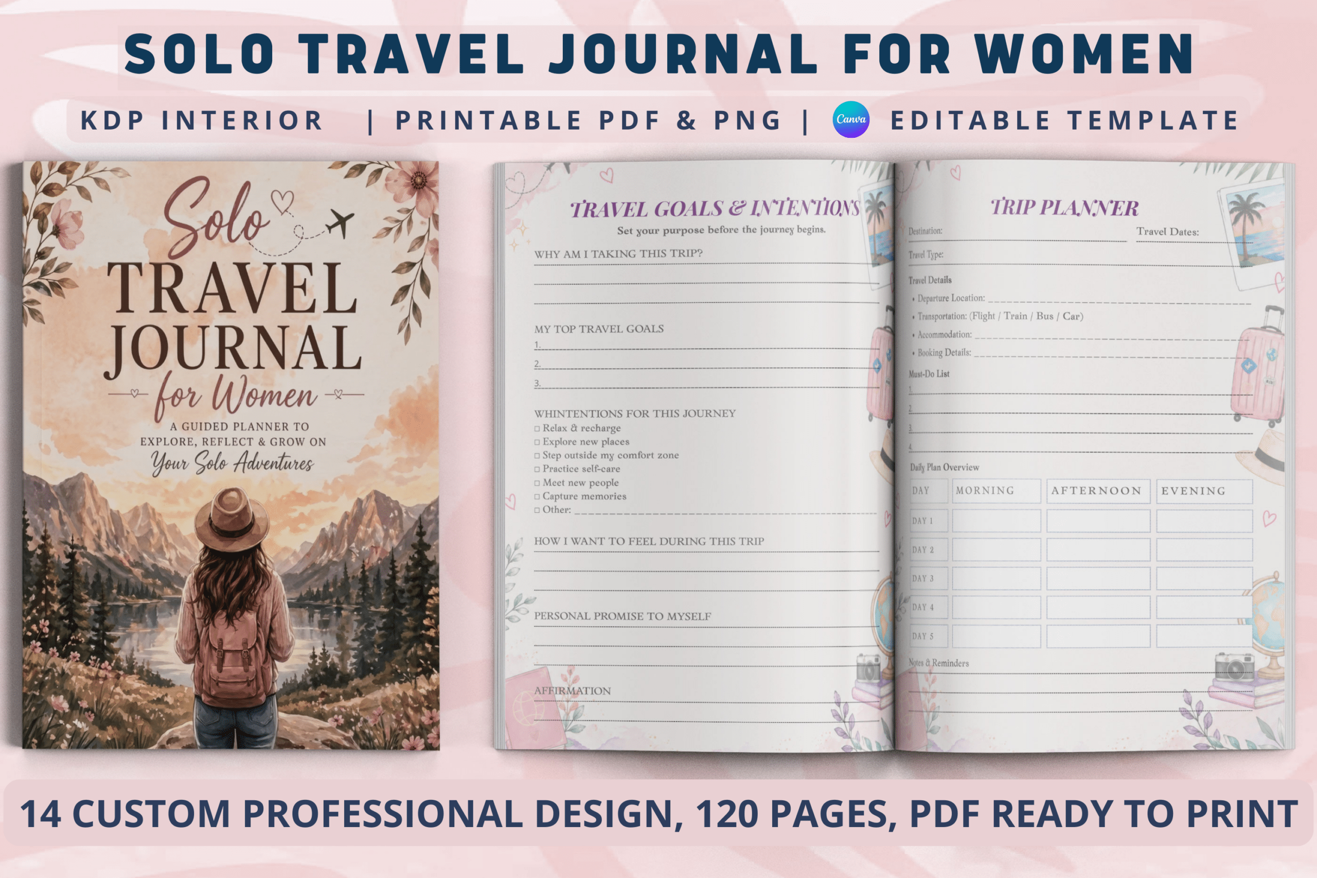 Solo Travel Journal for Women (Canva Template)