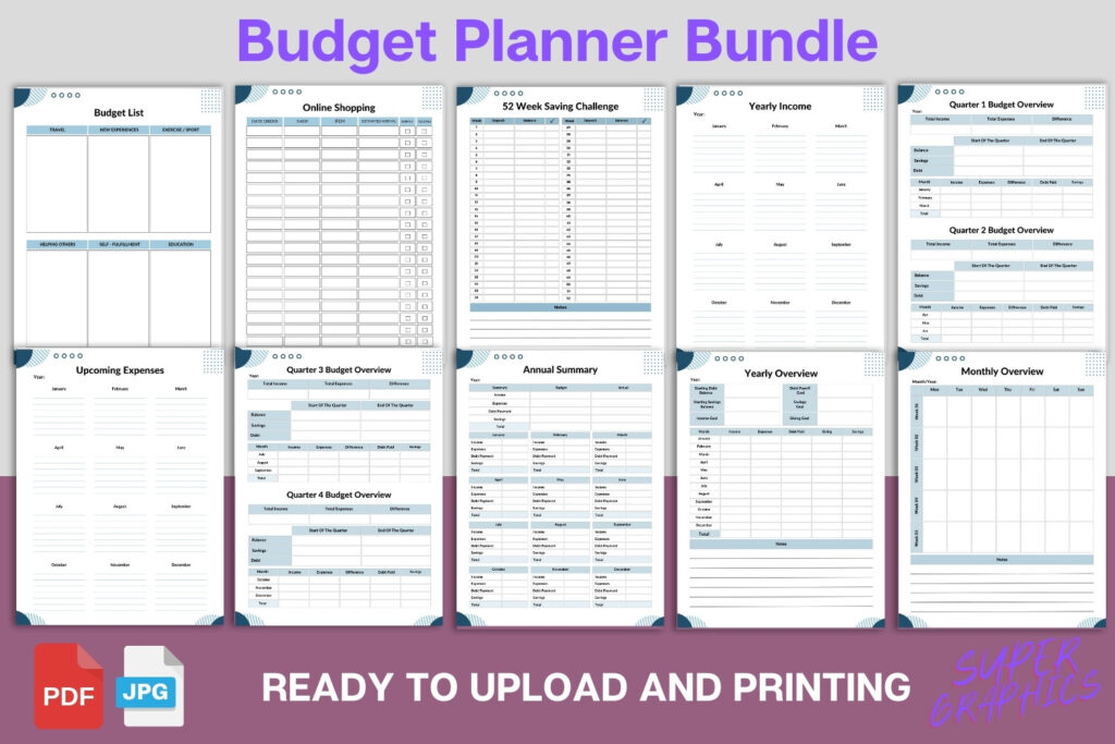 Editable Canva budget planner template bundle, 76 printable US Letter pages preview 5