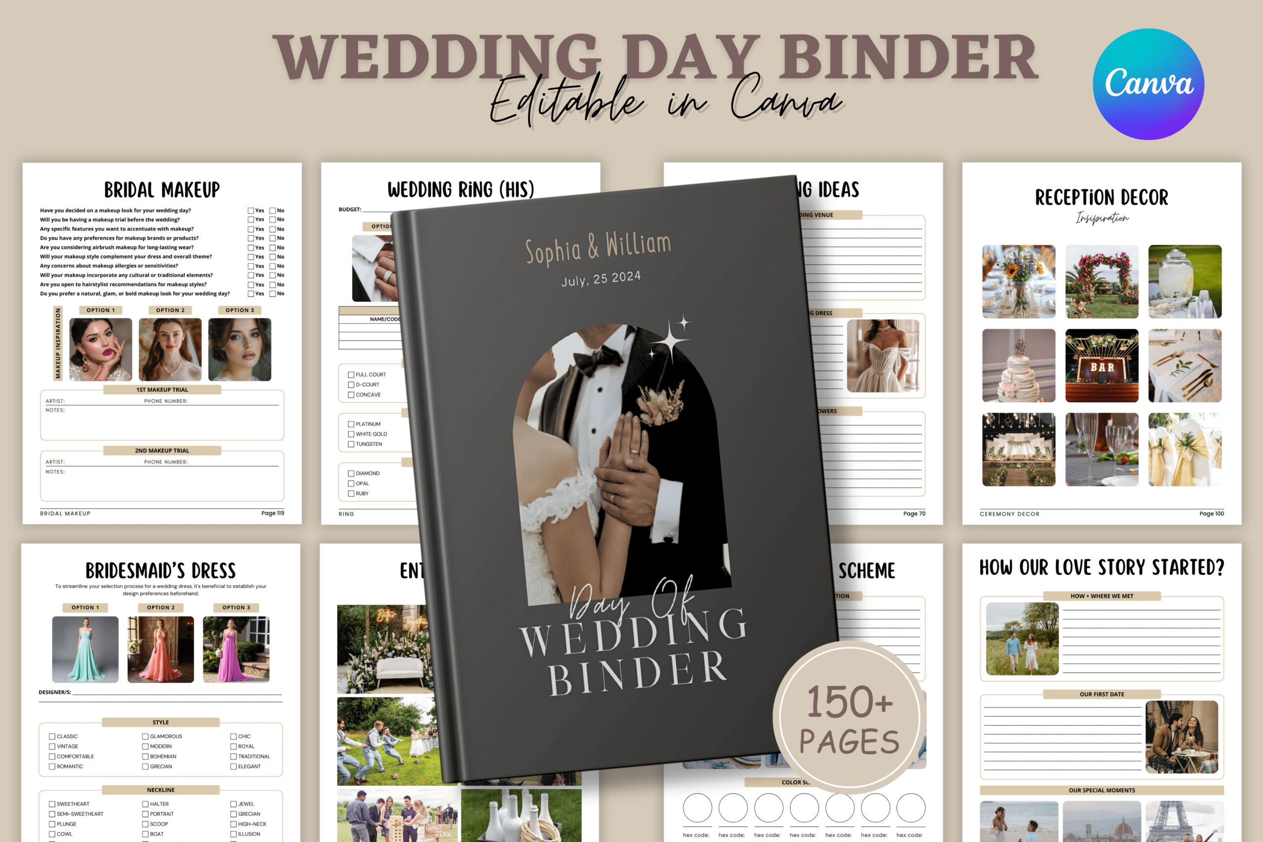 Wedding Day Binder Template (150 Pages) for Canva