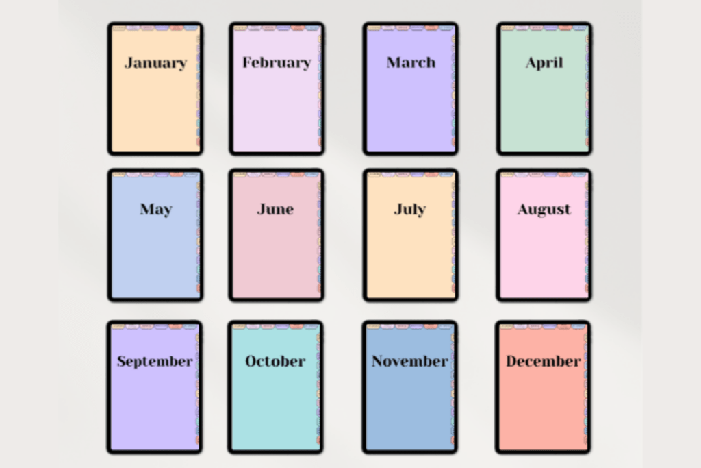Undated weekly digital planner for GoodNotes and PDF apps with monthly pages preview 1