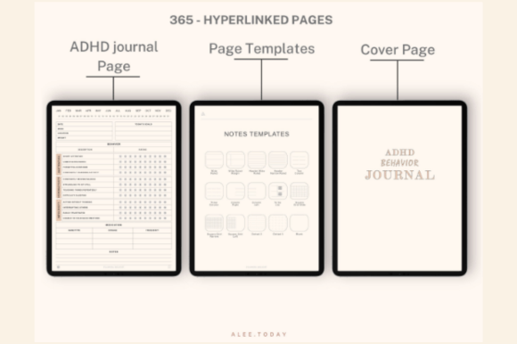 ADHD digital journal for GoodNotes with undated hyperlinked daily pages preview 1