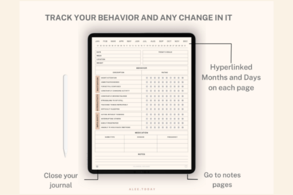 ADHD digital journal for GoodNotes with undated hyperlinked daily pages preview 3
