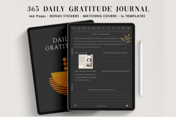 Dark Mode Digital Gratitude Journal for GoodNotes (365 Undated)