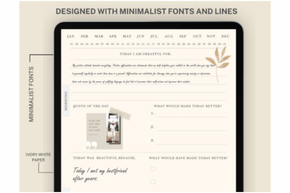 Hyperlinked digital gratitude journal with minimalist ivory pages for GoodNotes and Notability preview 3