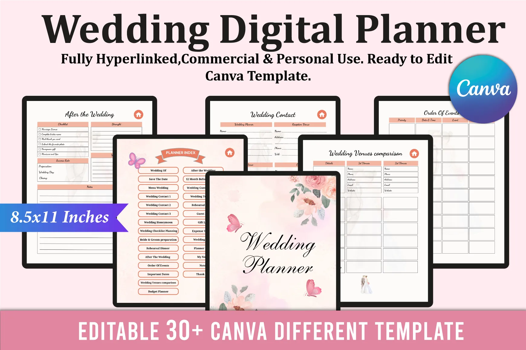 Canva Digital Wedding Planner for iPad (Hyperlinked, Editable)