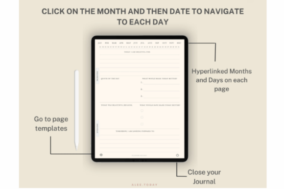 Hyperlinked digital gratitude journal with minimalist ivory pages for GoodNotes and Notability preview 2