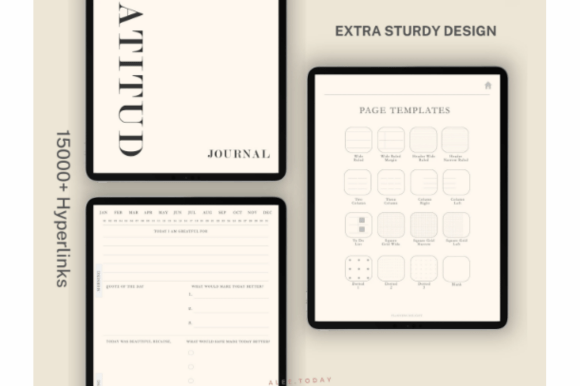 Hyperlinked digital gratitude journal with minimalist ivory pages for GoodNotes and Notability preview 1