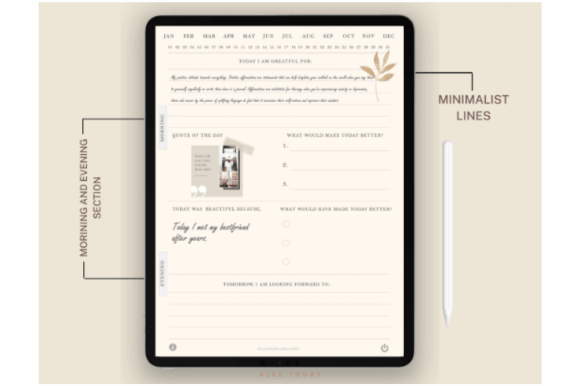 Hyperlinked digital gratitude journal with minimalist ivory pages for GoodNotes and Notability preview 4