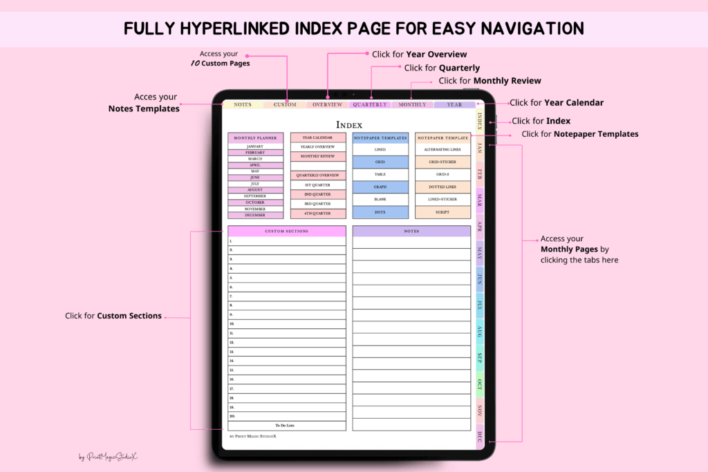 Portrait daily digital planner PDF, 2025-2027, hyperlinked for GoodNotes preview 1