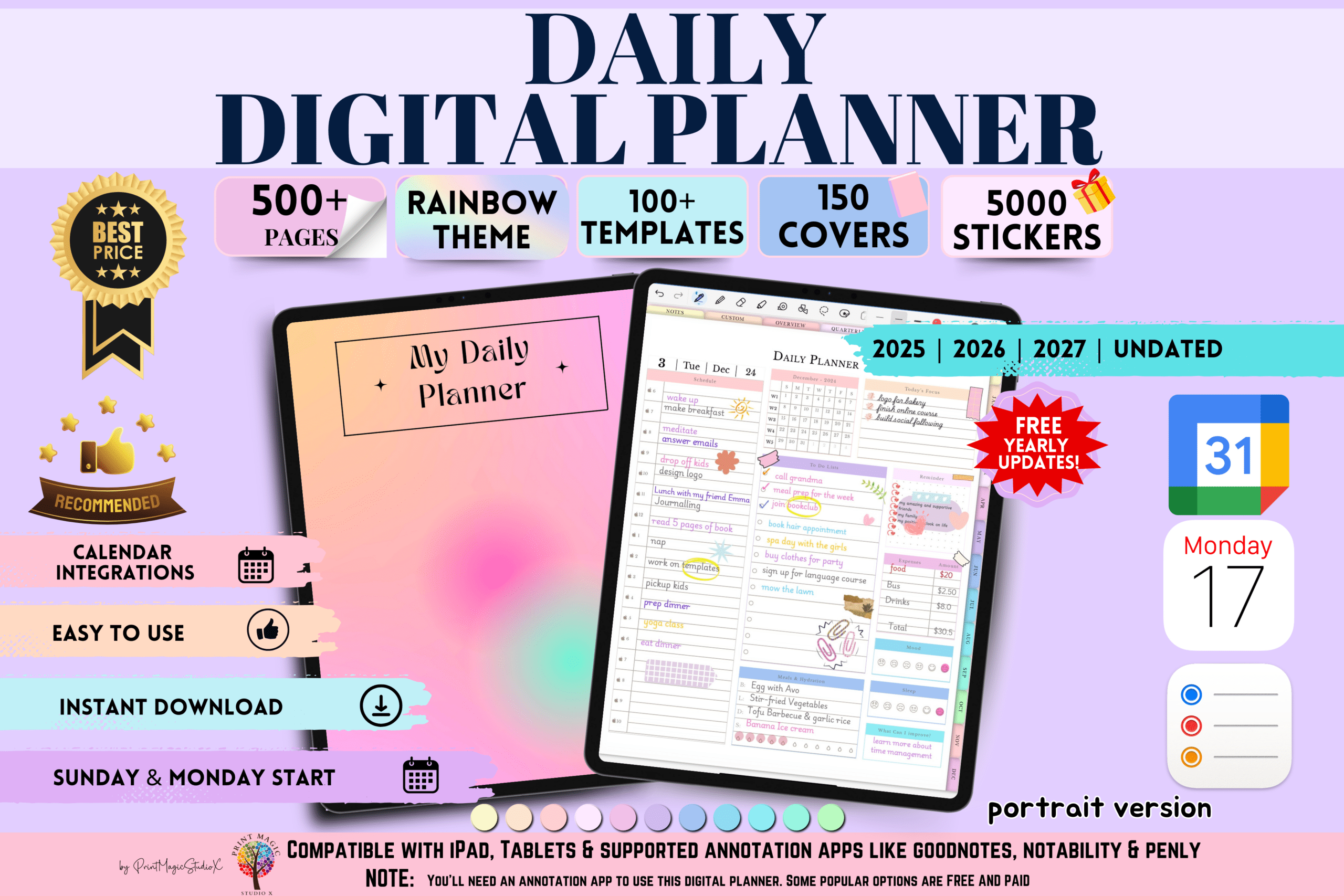 Daily Digital Planner (Portrait) — 2025–2027 & Undated
