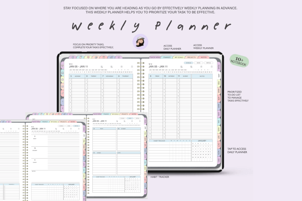 Hyperlinked 2025-2026 undated digital planner PDF for GoodNotes on iPad and Android preview 3