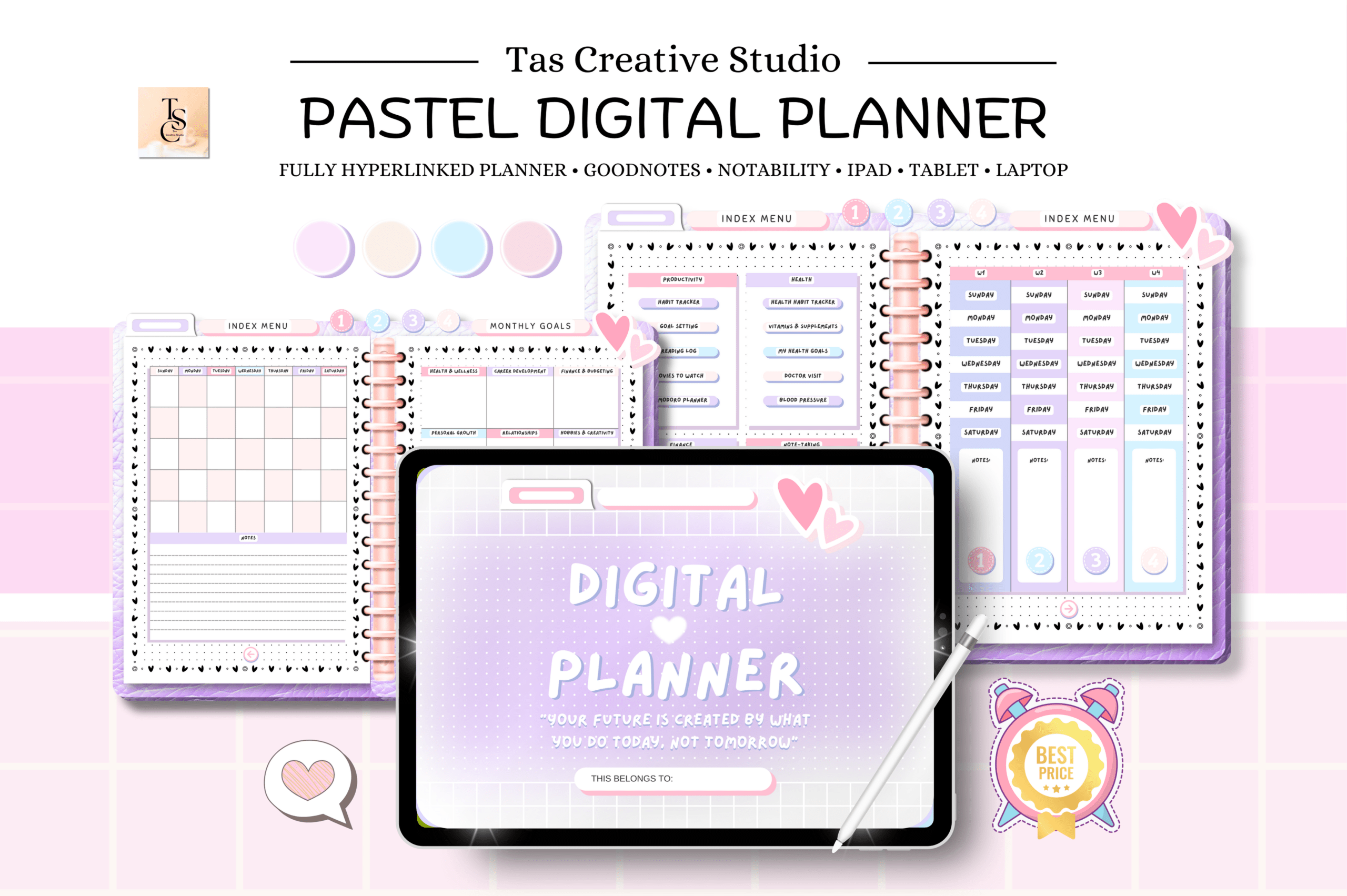 ADHD Digital Planner for GoodNotes (Undated, Hyperlinked)