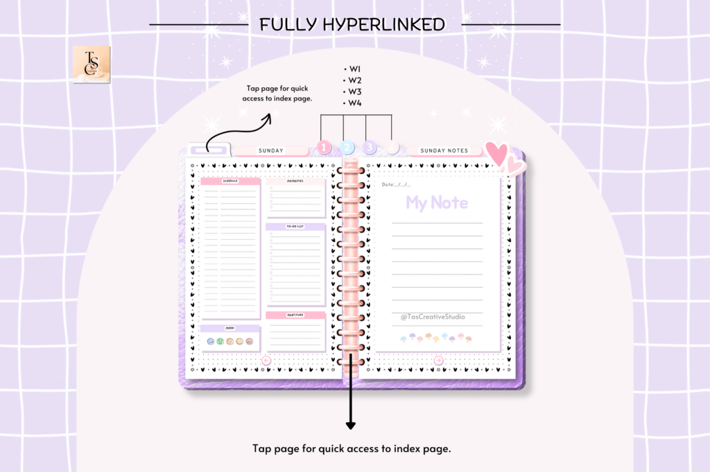ADHD undated digital planner for GoodNotes with hyperlinked daily, weekly, monthly pages preview 5