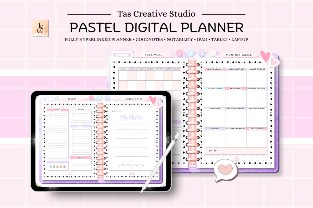 ADHD undated digital planner for GoodNotes with hyperlinked daily, weekly, monthly pages preview 2