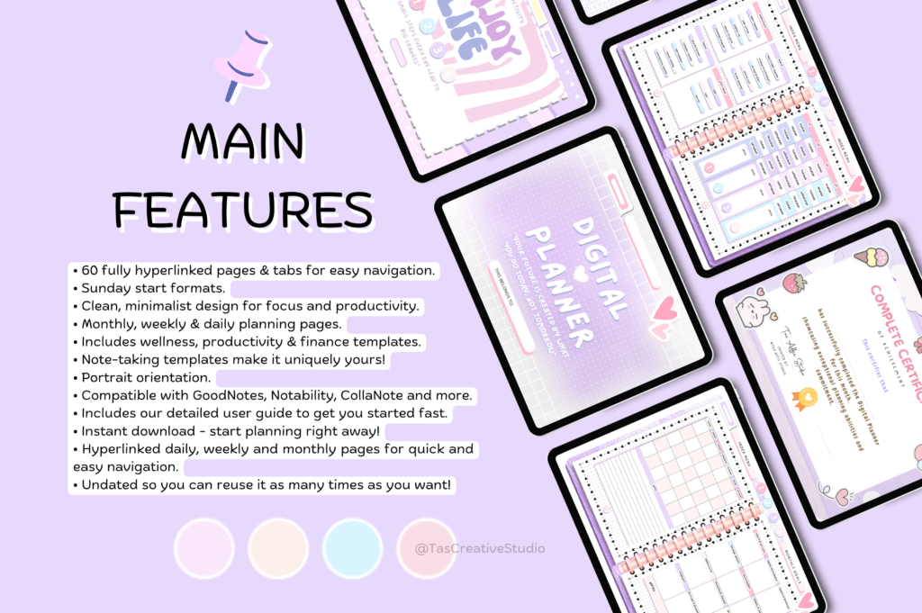 ADHD undated digital planner for GoodNotes with hyperlinked daily, weekly, monthly pages preview 4