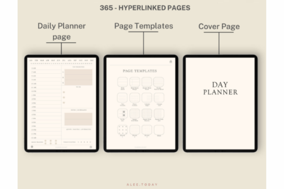 Undated digital daily planner for GoodNotes with hyperlinked pages and stickers preview 1